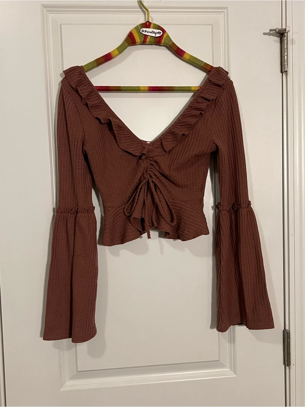 Cutesy Rouge Ruffle Tie-Front Crop Top